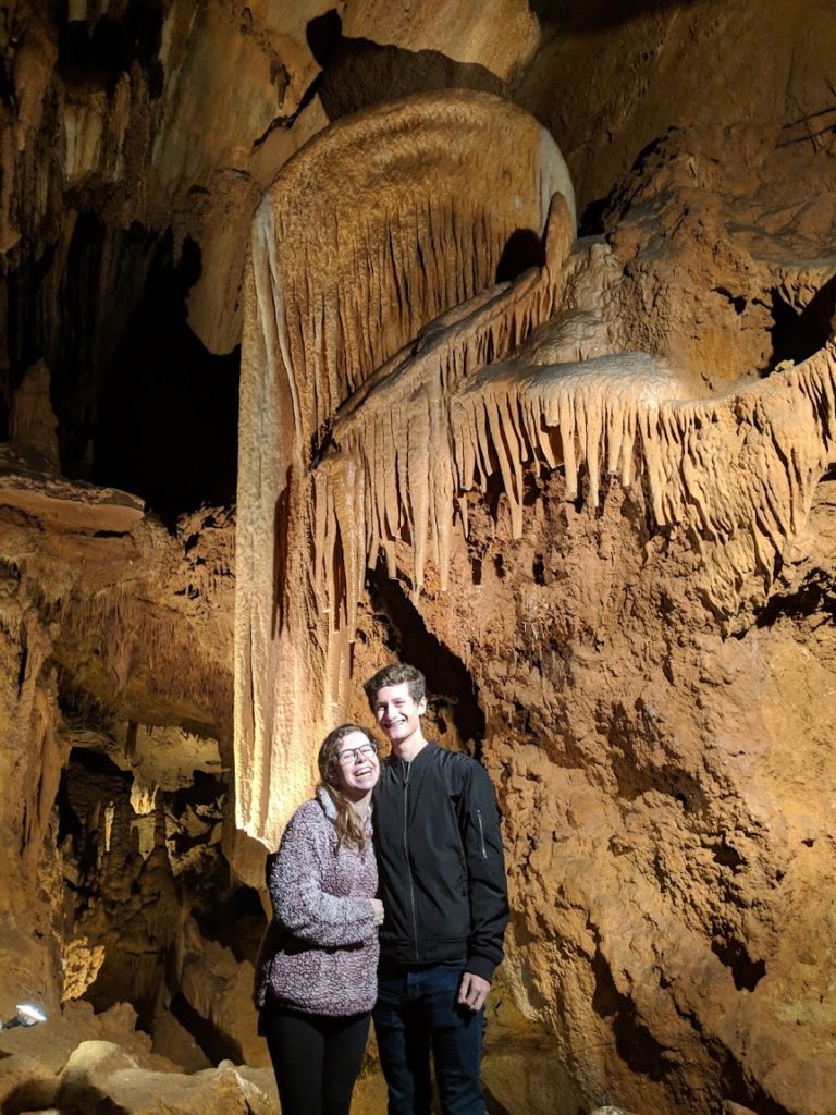 The beginnings of our proposal story at the bridal veil in Grand Caverns in Virginia