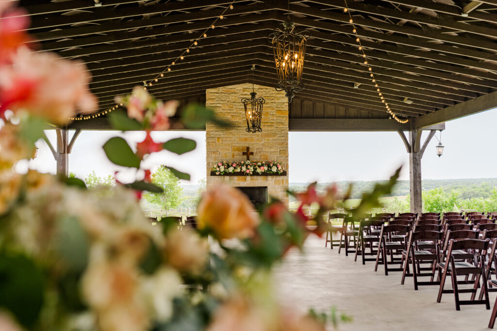 Ceremony florals at a Texas vineyard wedding at Dove Ridge Vineyard